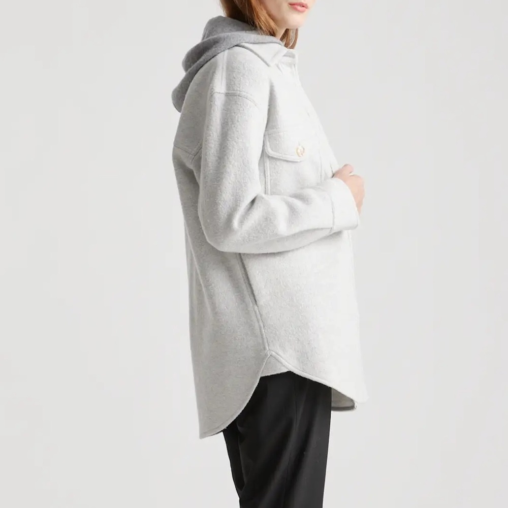 Quince 100% Merino Wool Shirt Jacket Shacket Light Gray Heather Size Small EUC - Picture 5 of 12